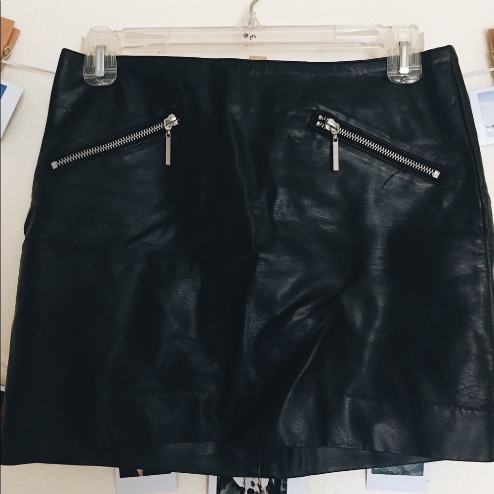Black Faux Leather mini skirt with zippers by H&M